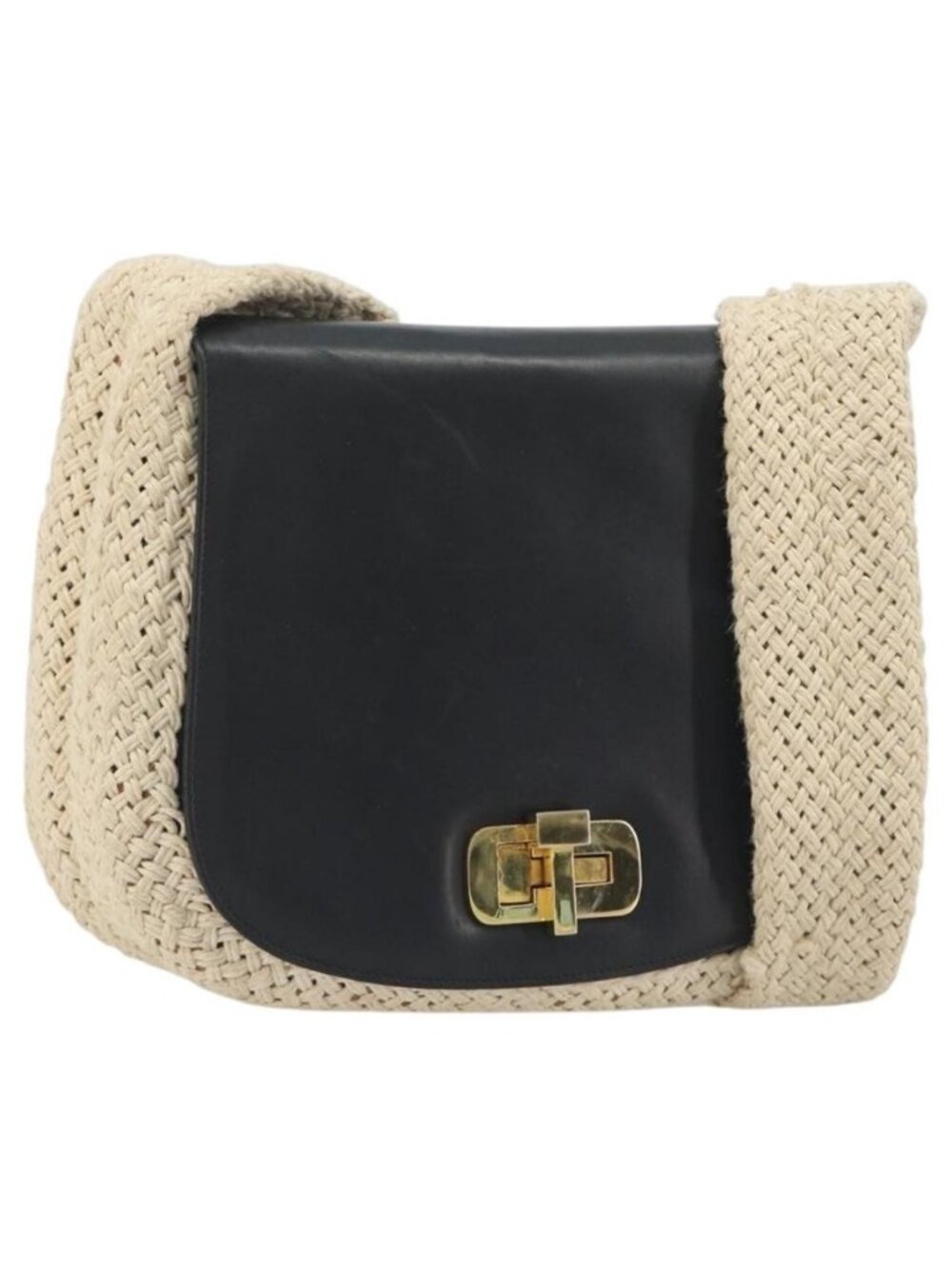 Authentic Salvatore Ferragamo Shoulder Bag Leather Black Gold